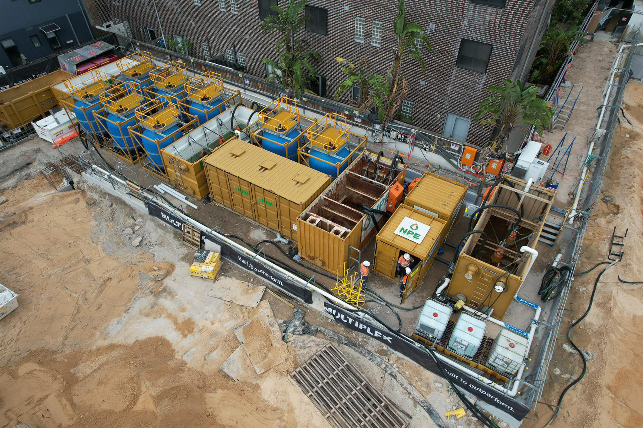 Close-up of multi-media filtration unit used for treating groundwater before discharge.
