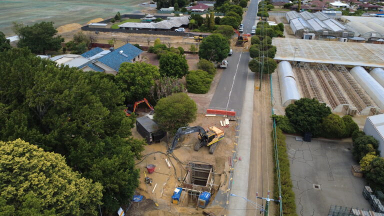 Wellpoint dewatering system installed for sewer infrastructure works in Huntingdale, WA.