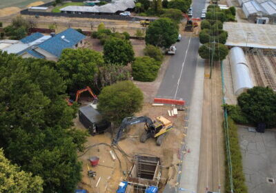 Wellpoint dewatering system installed for sewer infrastructure works in Huntingdale, WA.
